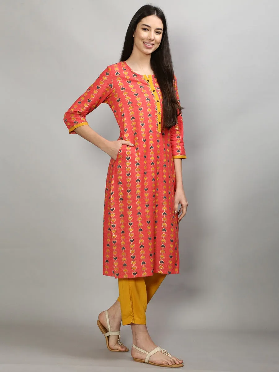 Beautiful Coral Geometric Printed Kurta