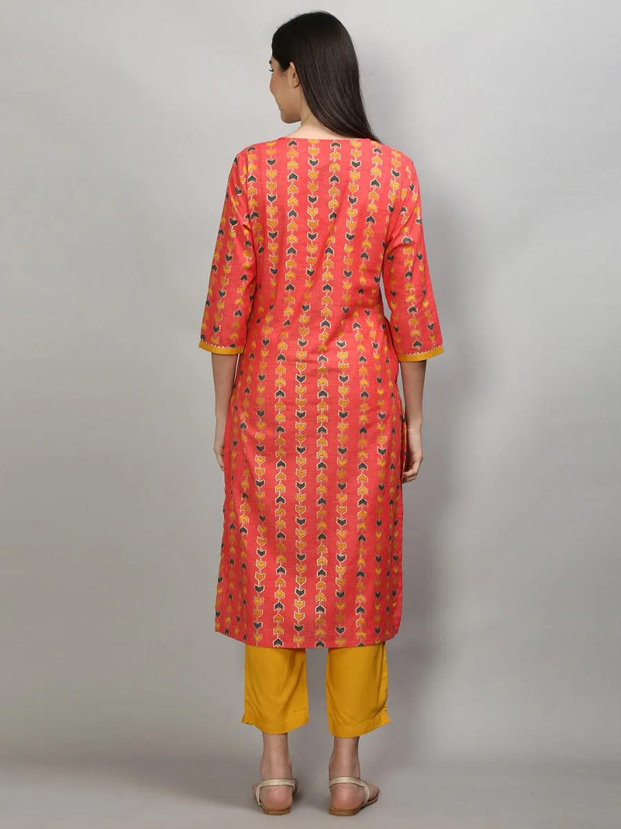 Beautiful Coral Geometric Printed Kurta