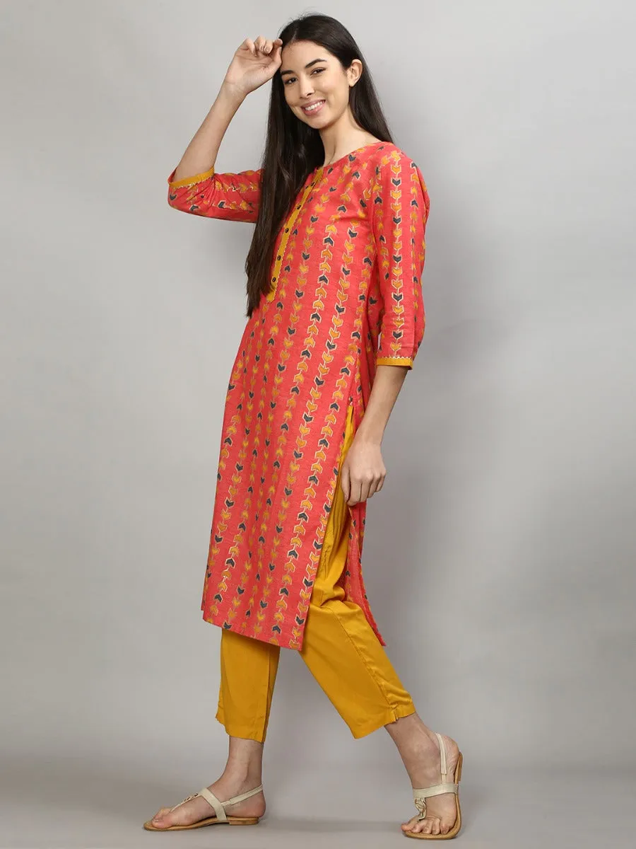 Beautiful Coral Geometric Printed Kurta