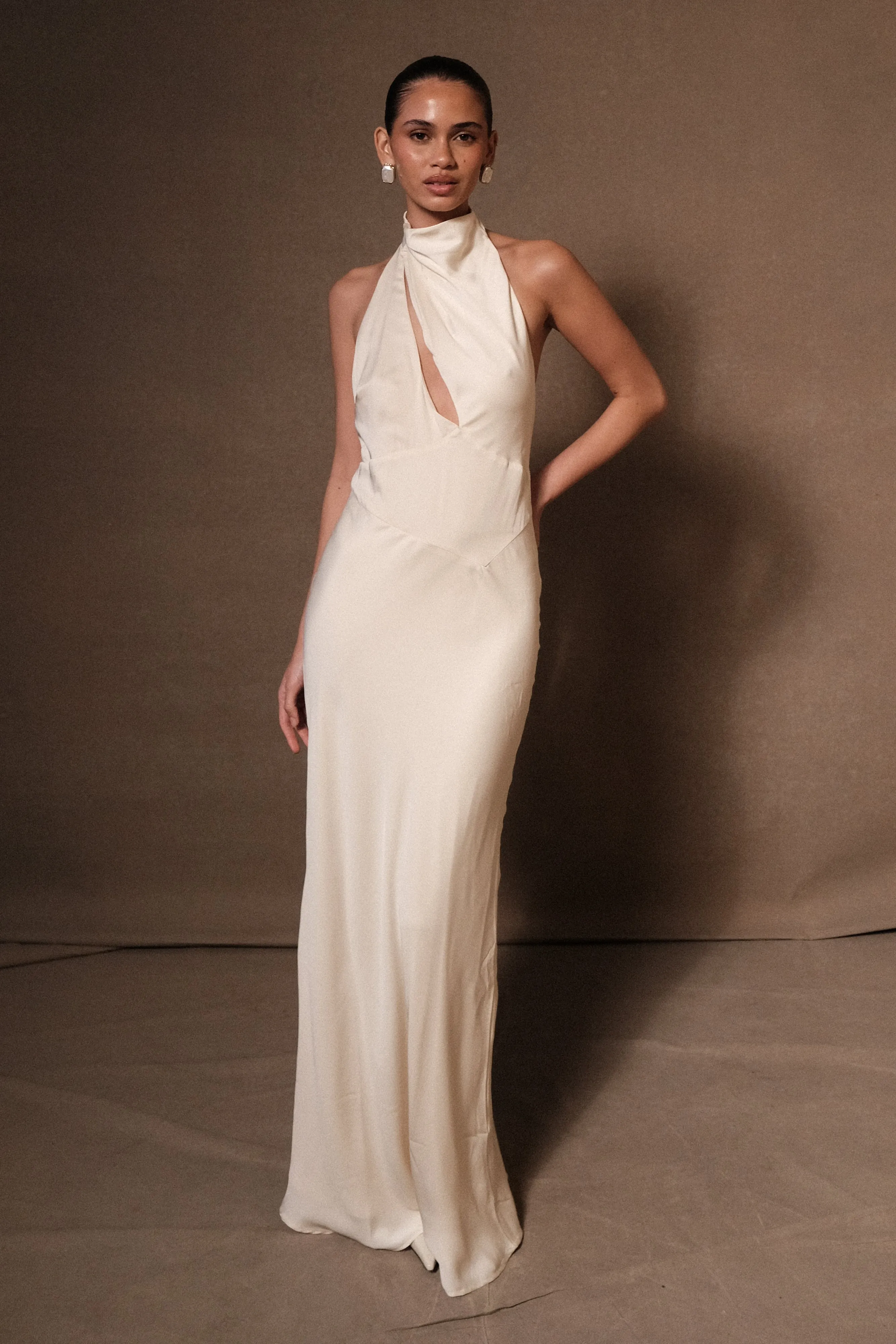 Belladonna Satin Halter Maxi Dress - Ivory