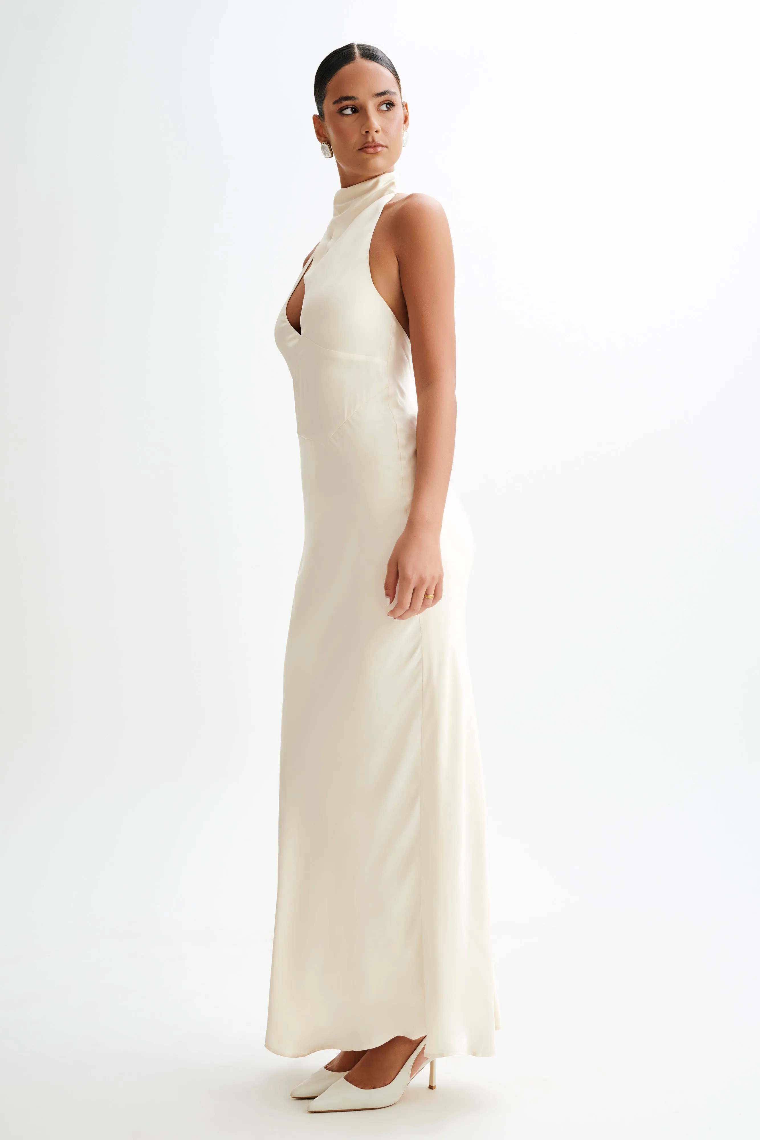 Belladonna Satin Halter Maxi Dress - Ivory