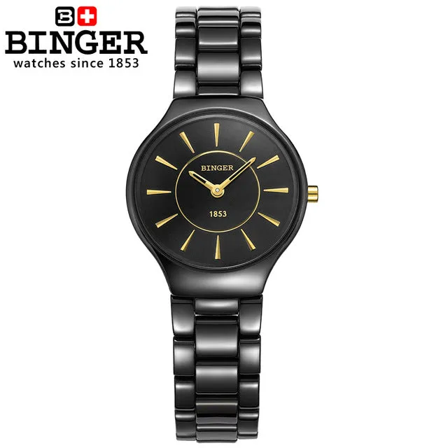 Binger Swiss Ceramic Ultra Slim Quartz Watch Women B 8006