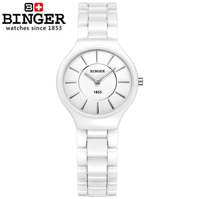 Binger Swiss Ceramic Ultra Slim Quartz Watch Women B 8006