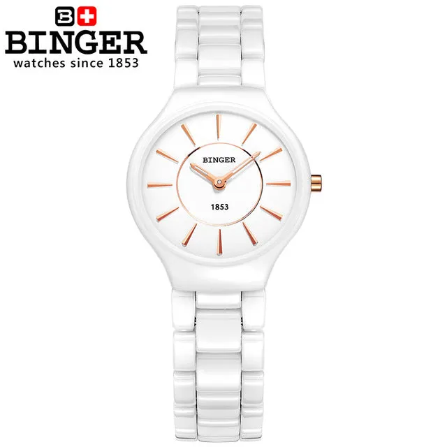 Binger Swiss Ceramic Ultra Slim Quartz Watch Women B 8006