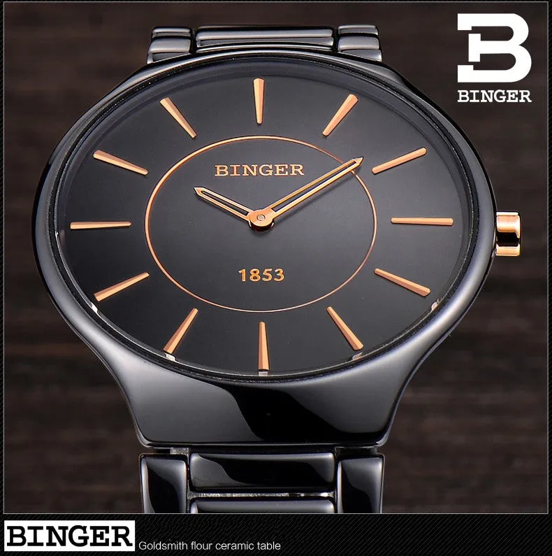 Binger Swiss Ceramic Ultra Slim Quartz Watch Women B 8006