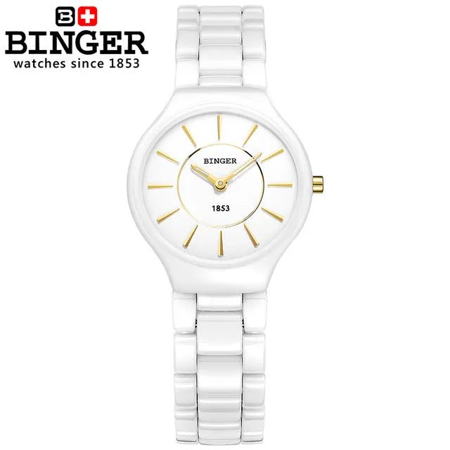 Binger Swiss Ceramic Ultra Slim Quartz Watch Women B 8006