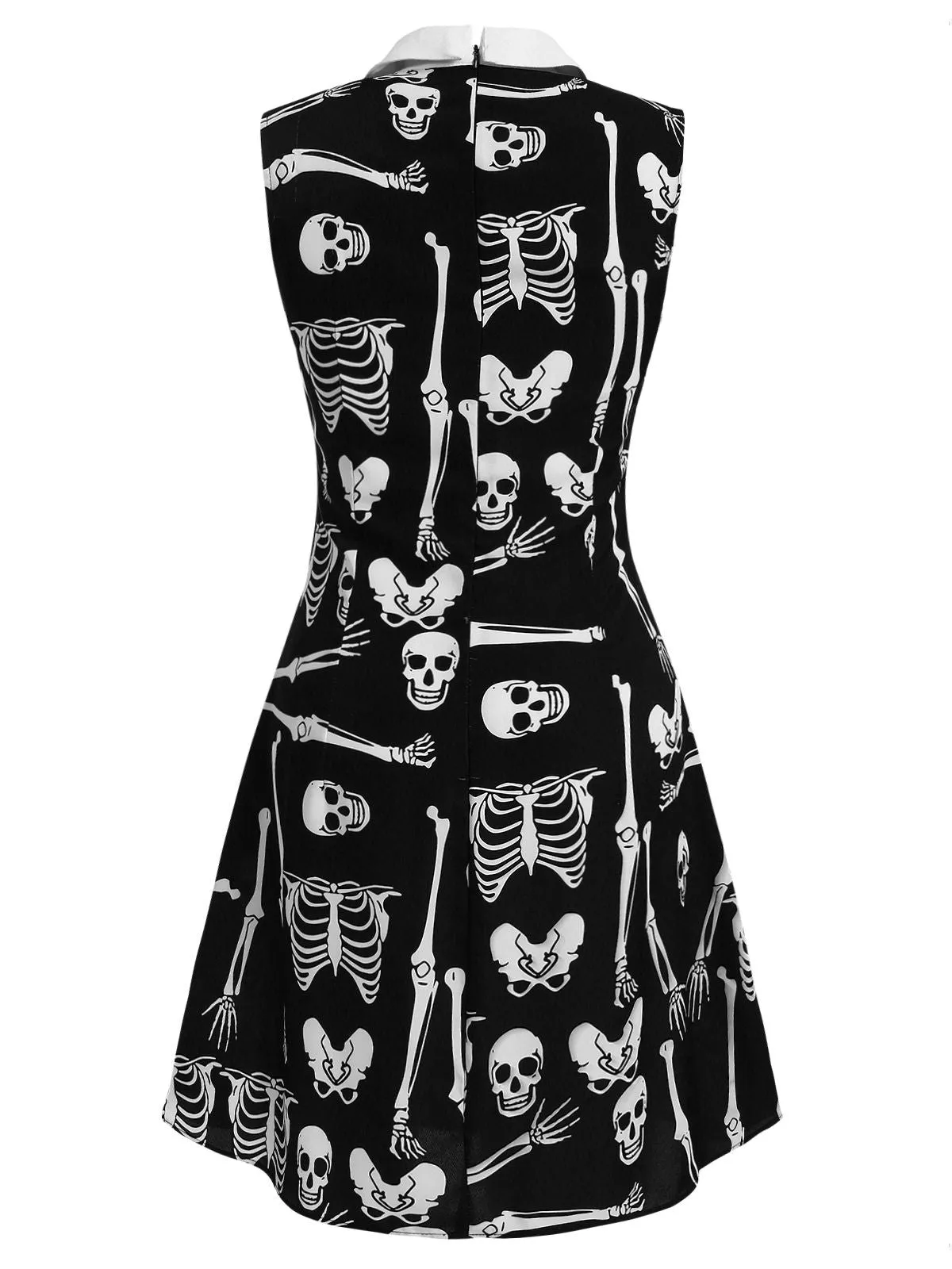 Black 1960s Halloween Skeleton Lapel Mod Dress