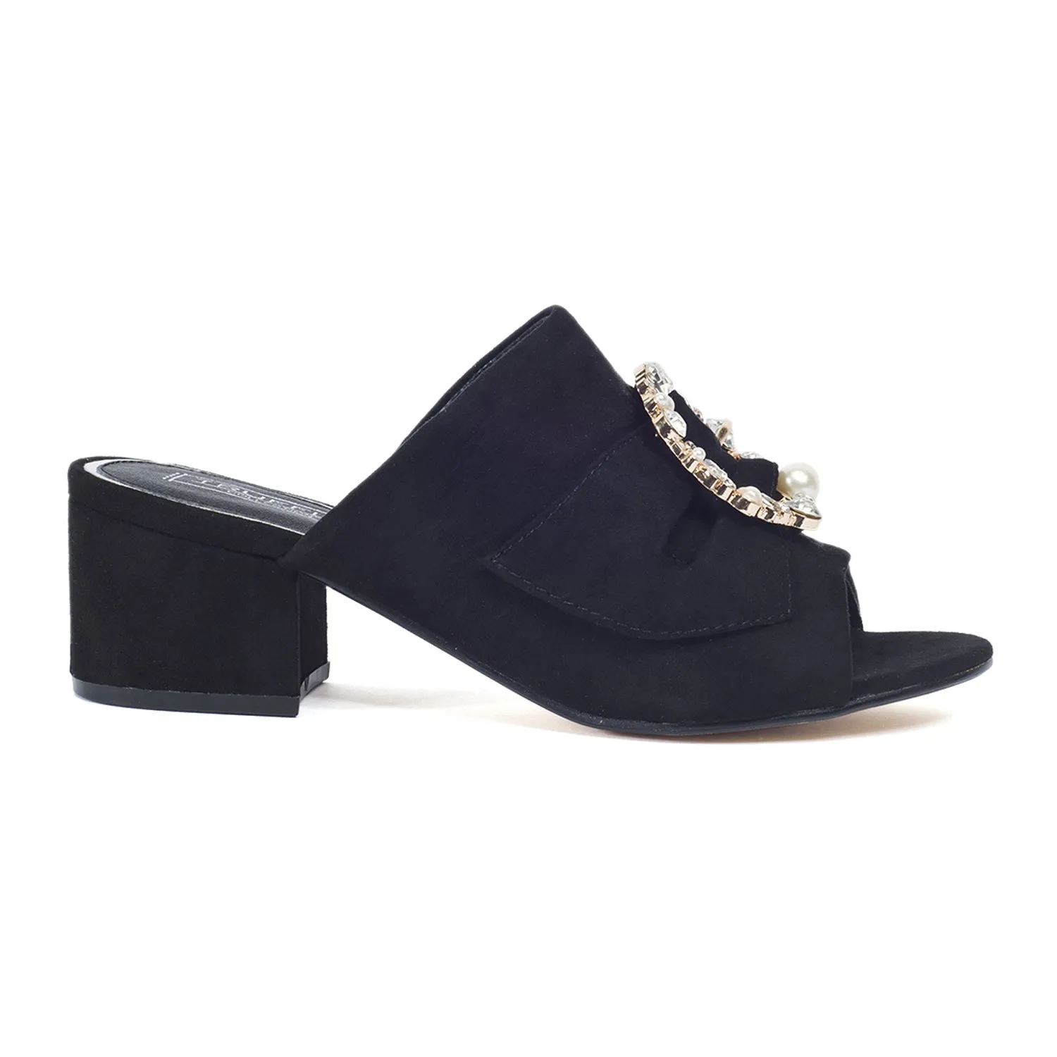 Black Brooche Low Heel Mule