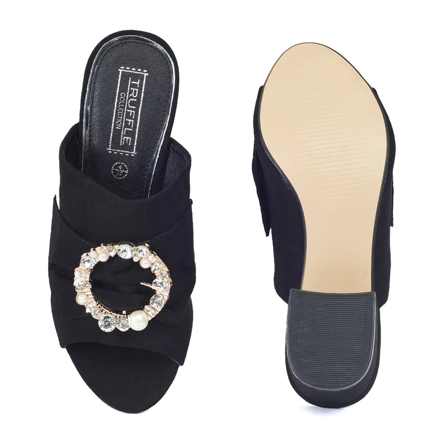 Black Brooche Low Heel Mule