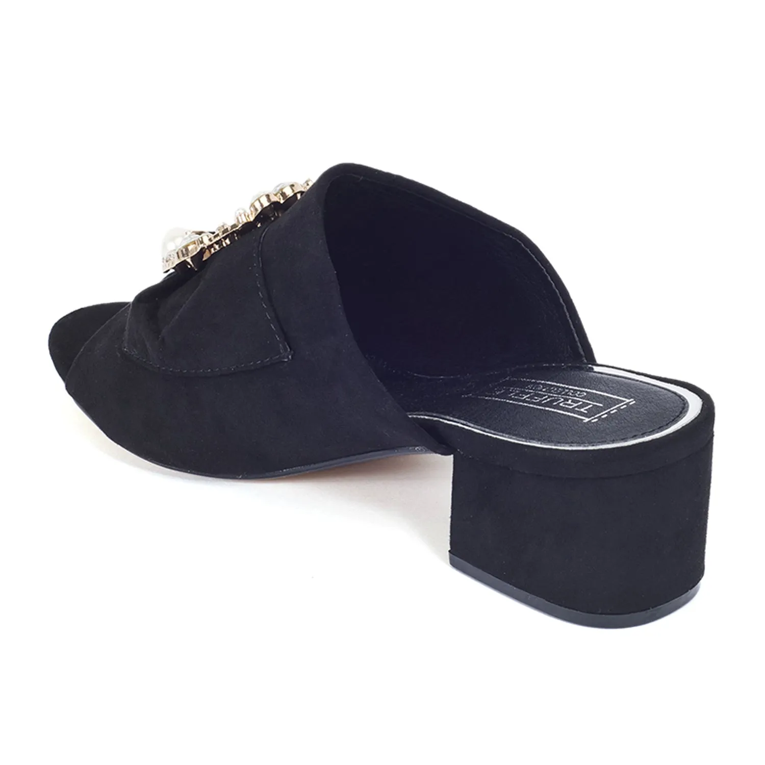 Black Brooche Low Heel Mule