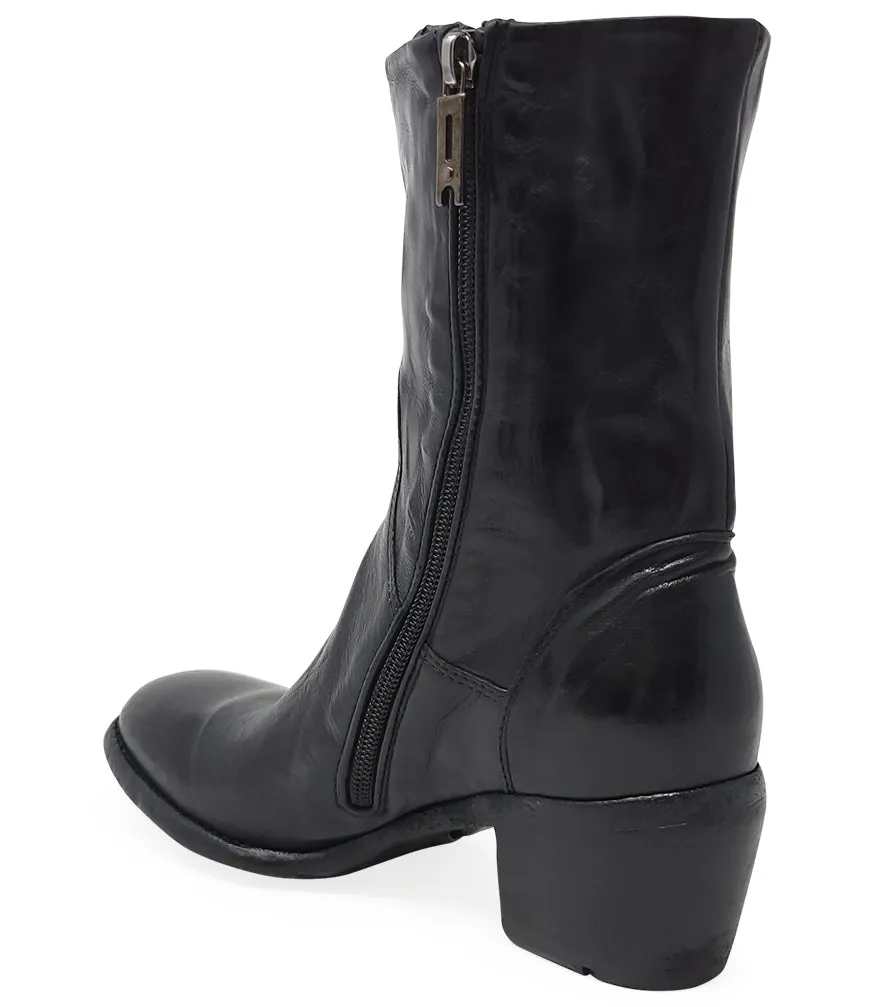 Black Leather Mid Calf Boot