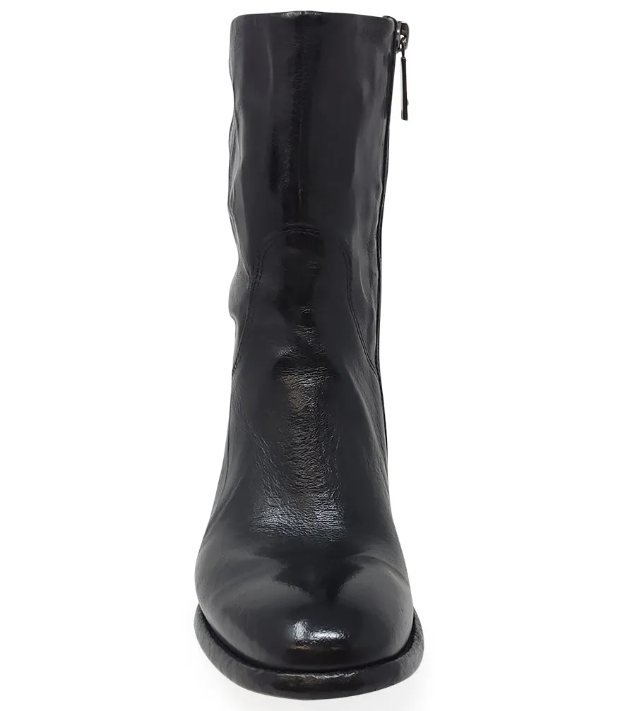 Black Leather Mid Calf Boot