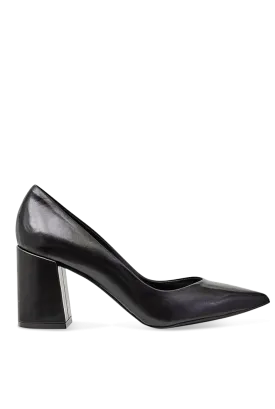 Block Heel Black Leather Pumps