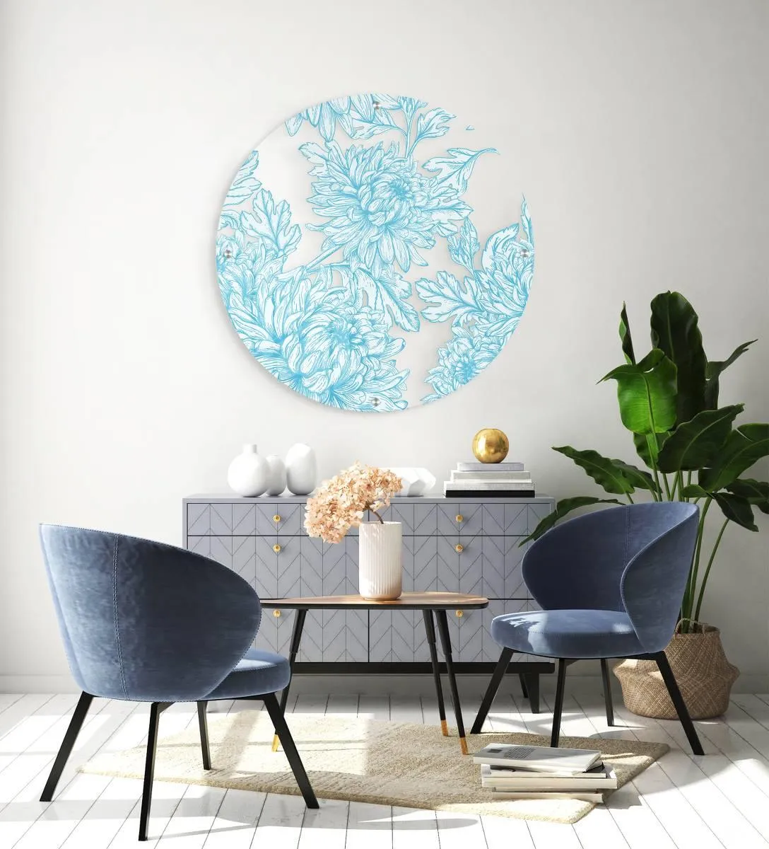 Blue Asters Printed Transparent Acrylic Circle