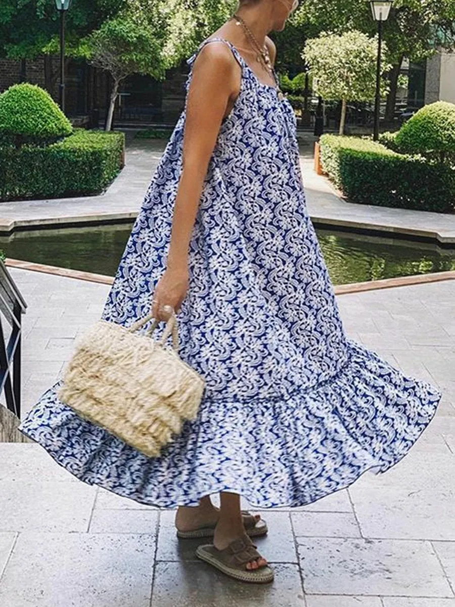 Boho Floral Printed Sleeveless Maxi Dress