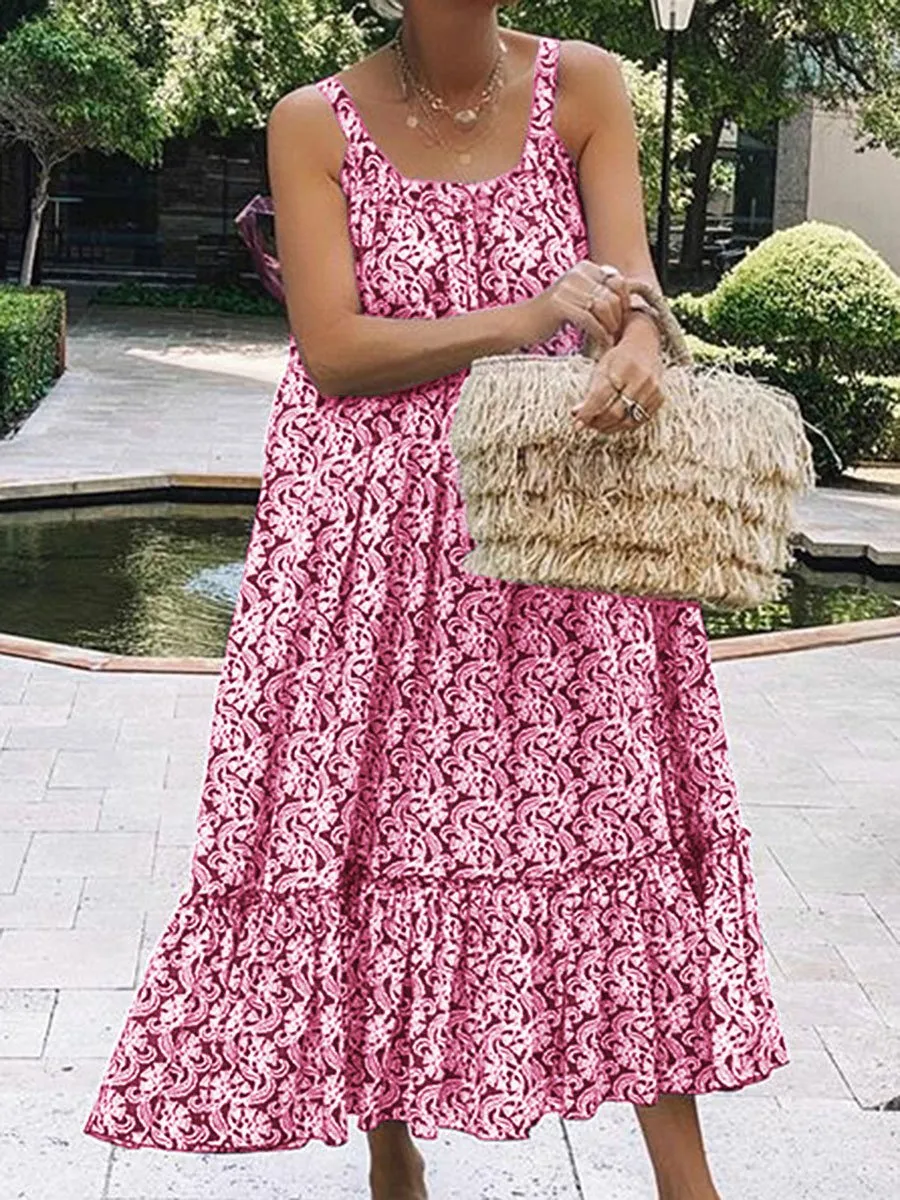 Boho Floral Printed Sleeveless Maxi Dress