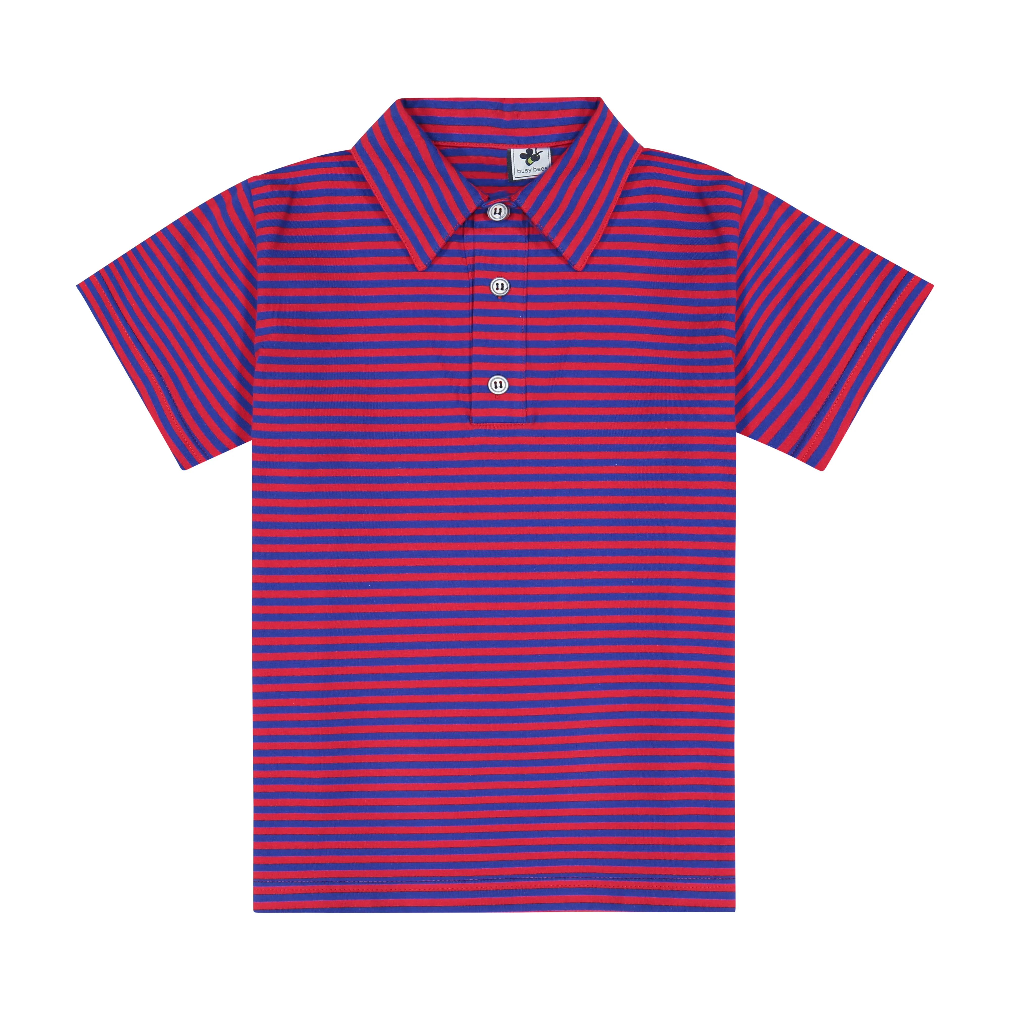 Boys Short Sleeve Polo Red Blue Stripe