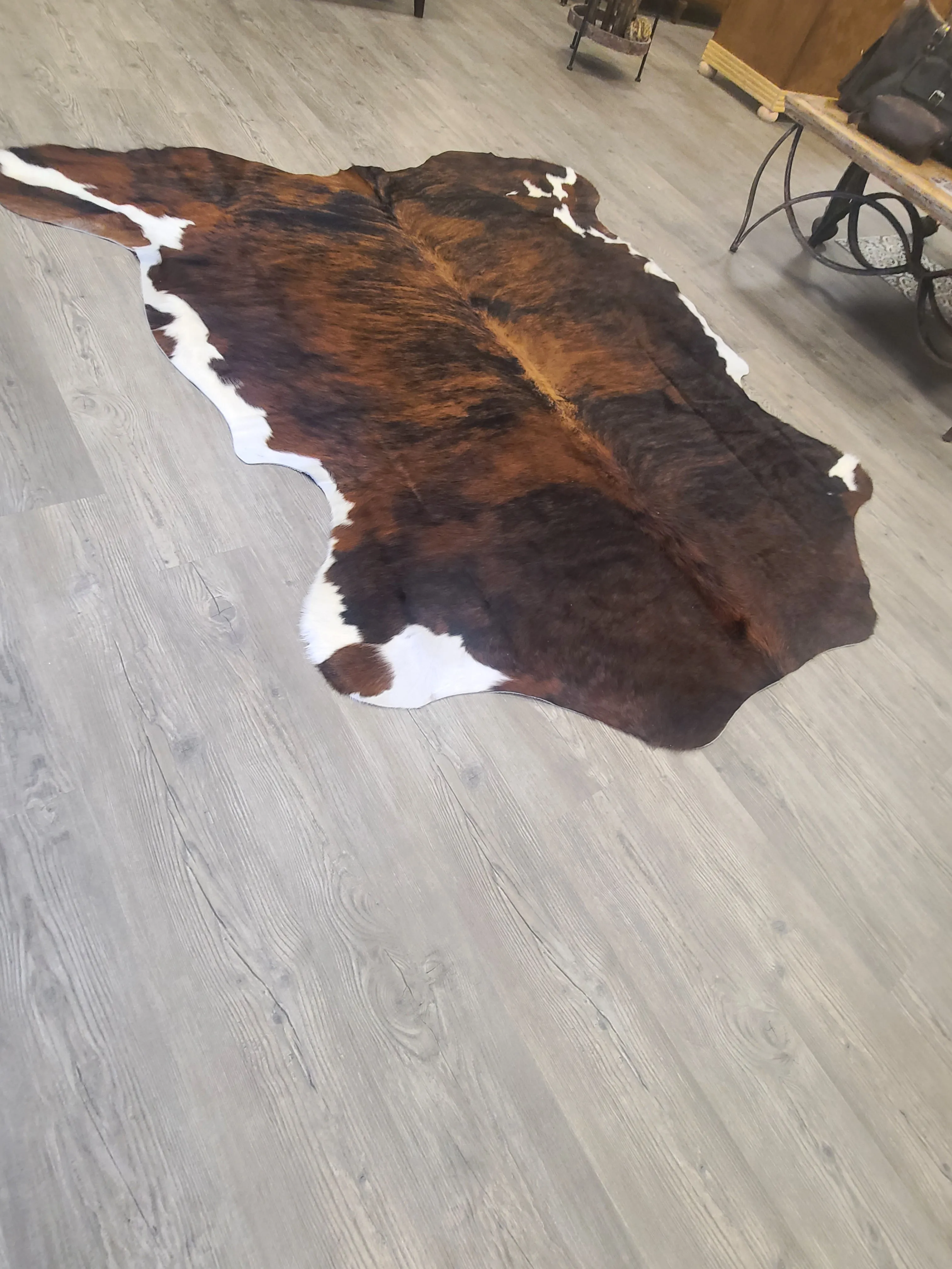 Brazilian Cowhide Rug -  Dark White Belly Brindle - 8 ft x 6 ft