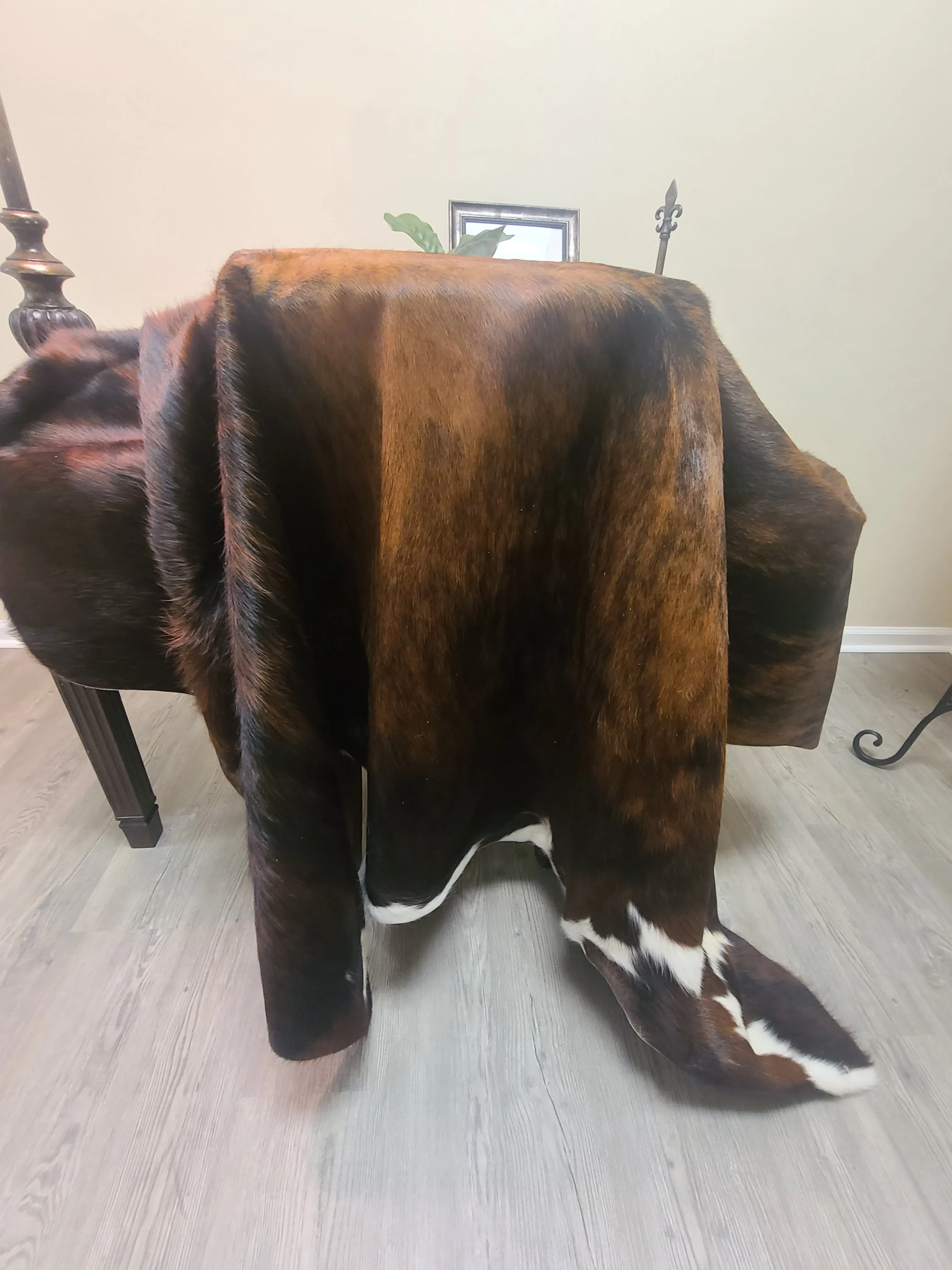 Brazilian Cowhide Rug -  Dark White Belly Brindle - 8 ft x 6 ft