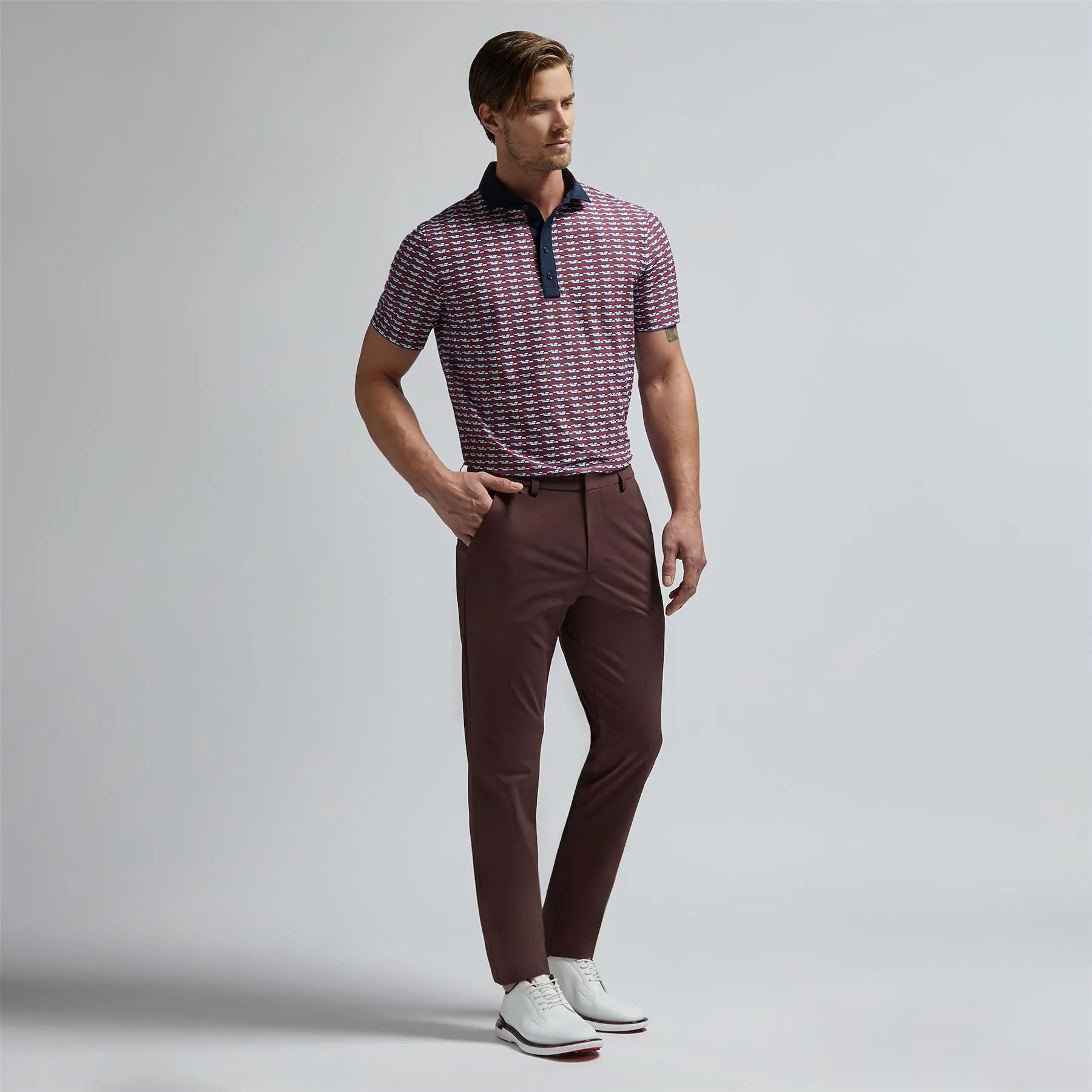 Brick Stripe Tech Pique Polo Cabernet - AW24