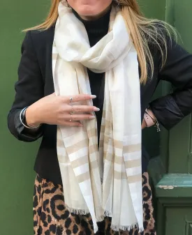 Burberry Cream Classic Check Wool & Silk Scarf