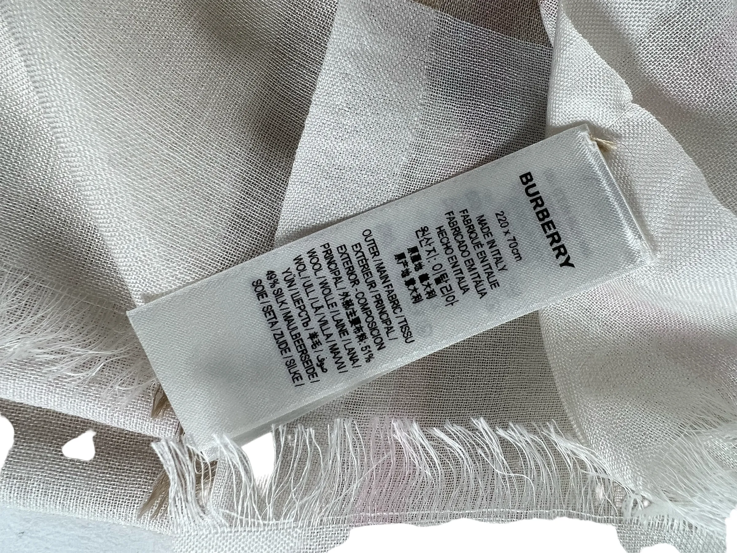 Burberry Cream Classic Check Wool & Silk Scarf