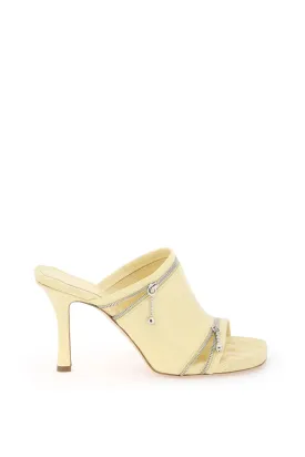 BURBERRY glossy leather peep mules