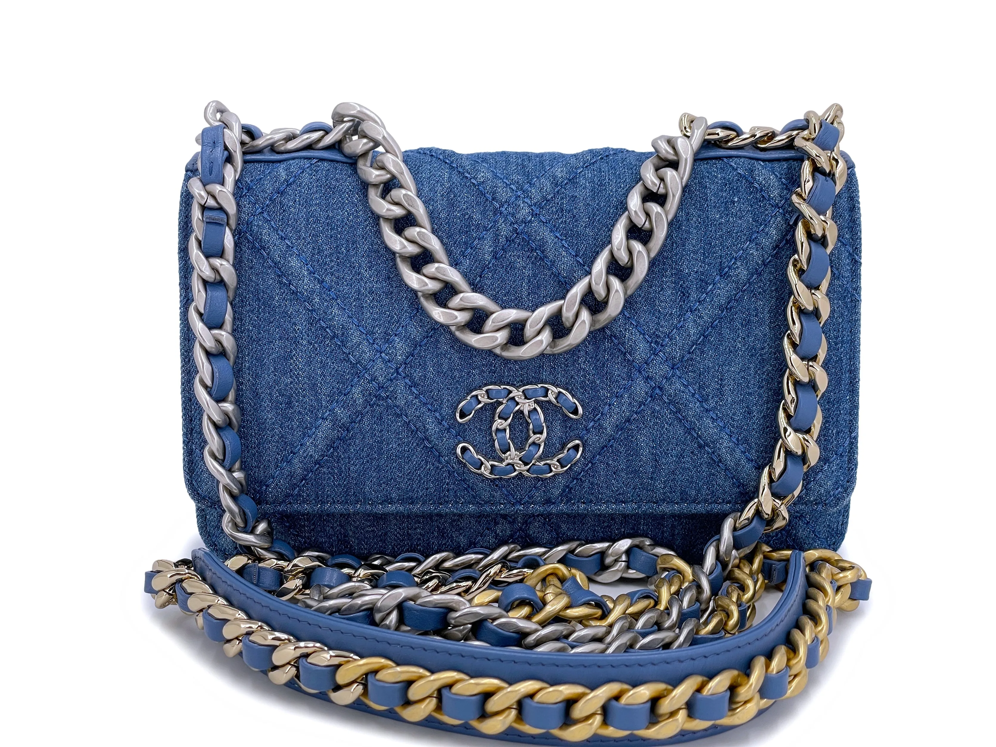 Chanel 19 Denim Wallet on Chain WOC Flap Shoulder Bag