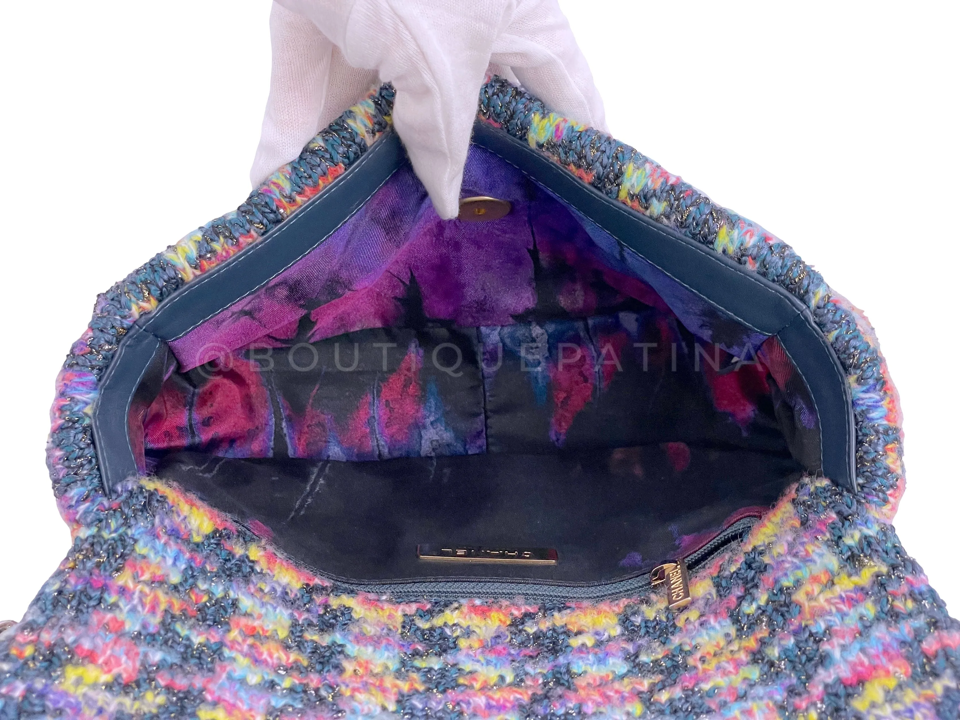 Chanel 19 Rainbow Houndstooth Tweed Wool Flap Bag Small