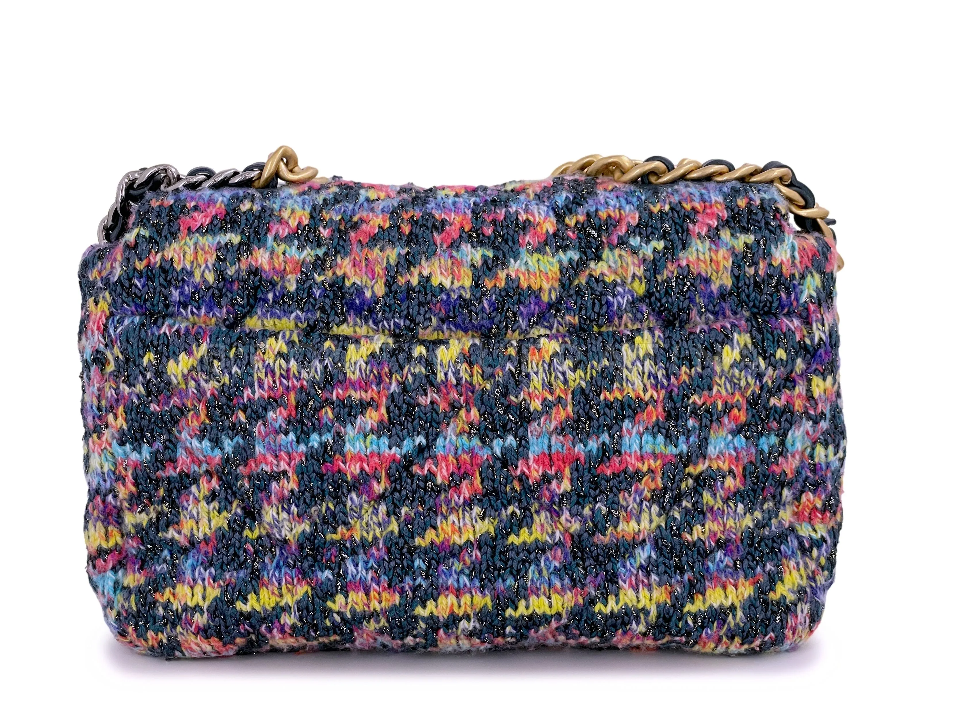 Chanel 19 Rainbow Houndstooth Tweed Wool Flap Bag Small