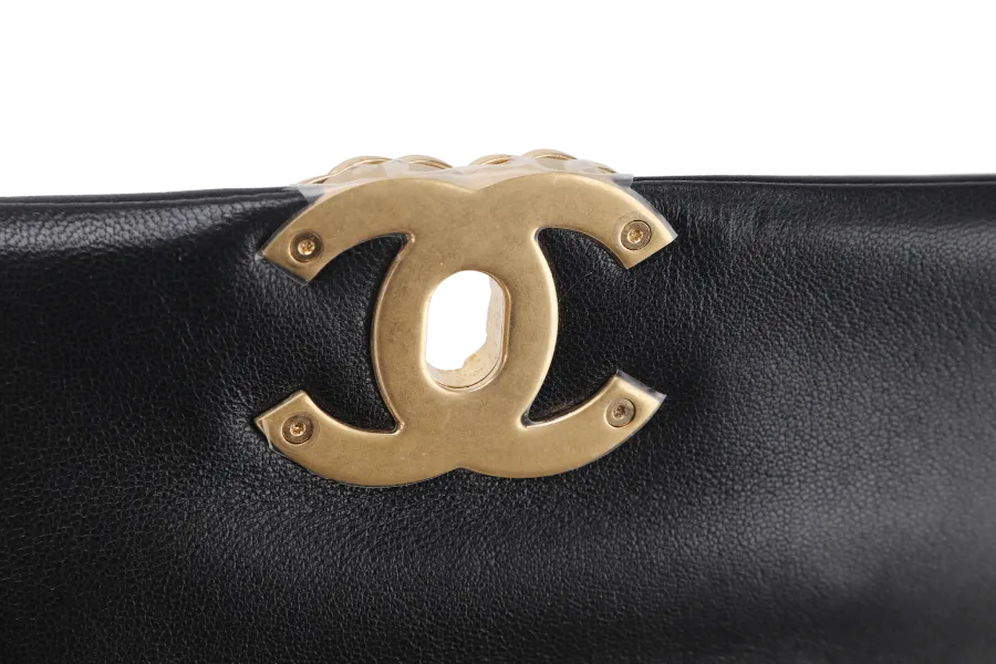 CHANEL 19 SMALL BLACK SHINY LAMBSKIN (3091XXXX) WITH GOLD-TONE, SILVER-TONE & RUTHENIUM HARDWARE, WITH CARD & DUST COVER