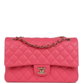 Chanel Medium Classic Double Flap Hot Pink Shiny Caviar Light Gold Hardware