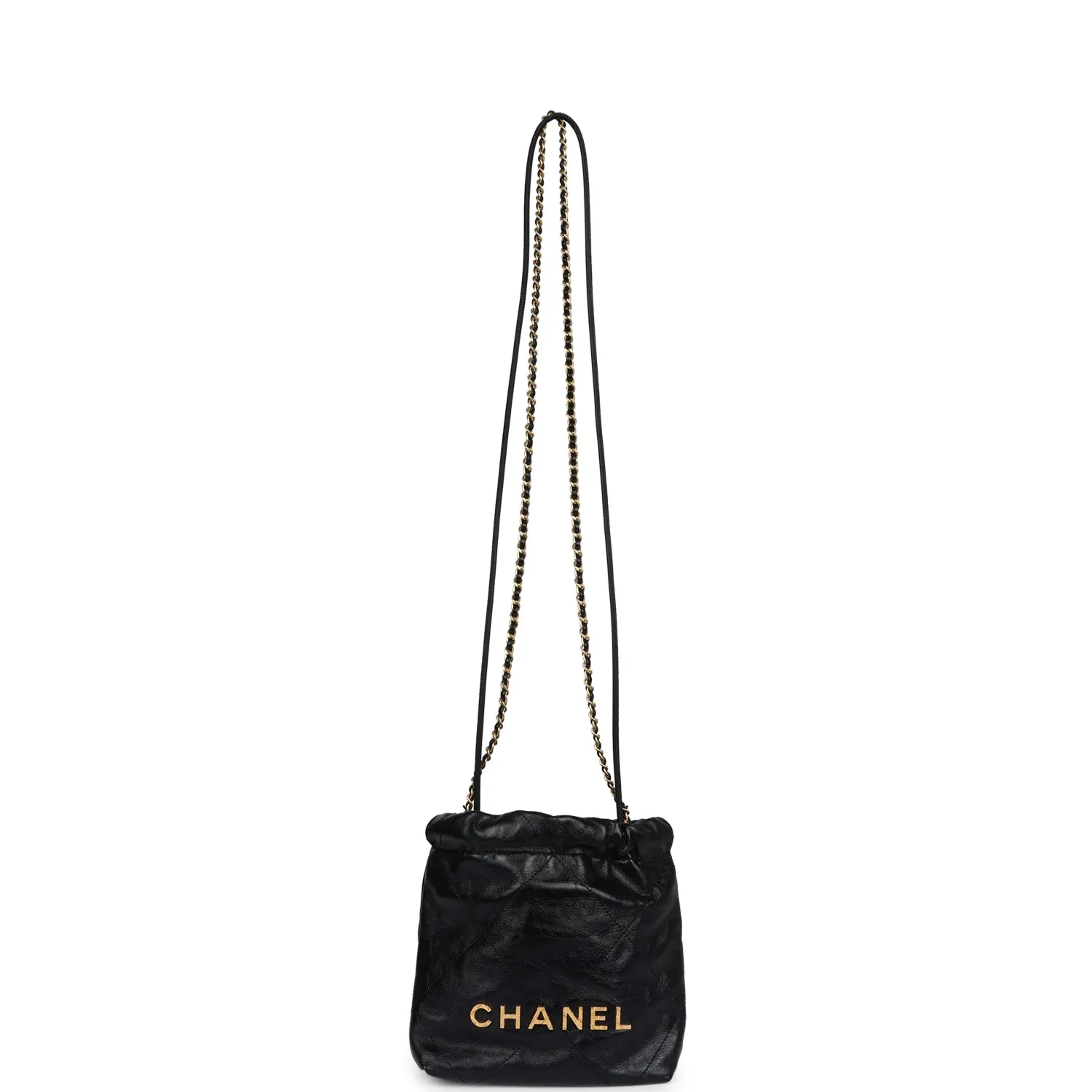 Chanel Mini 22 Bag Black Aged Calfskin and Pearl Antique Gold Hardware