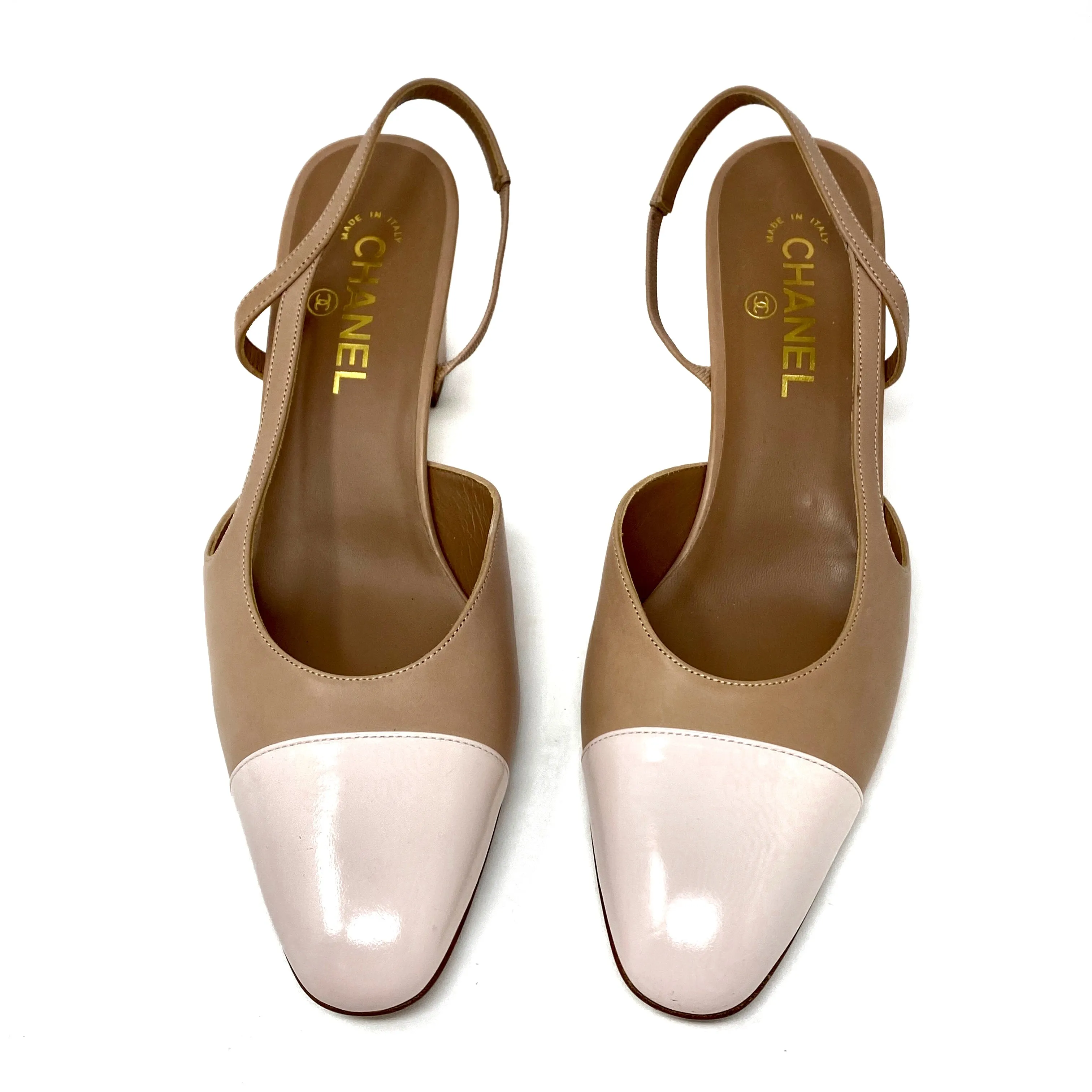 CHANEL Slingbacks Beige and Blush Toe Goatskin G31318 Size 42