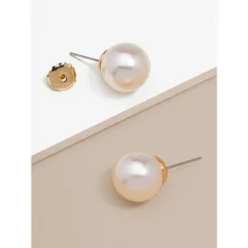 Chunky Pearl Stud Earring/Gold Tone