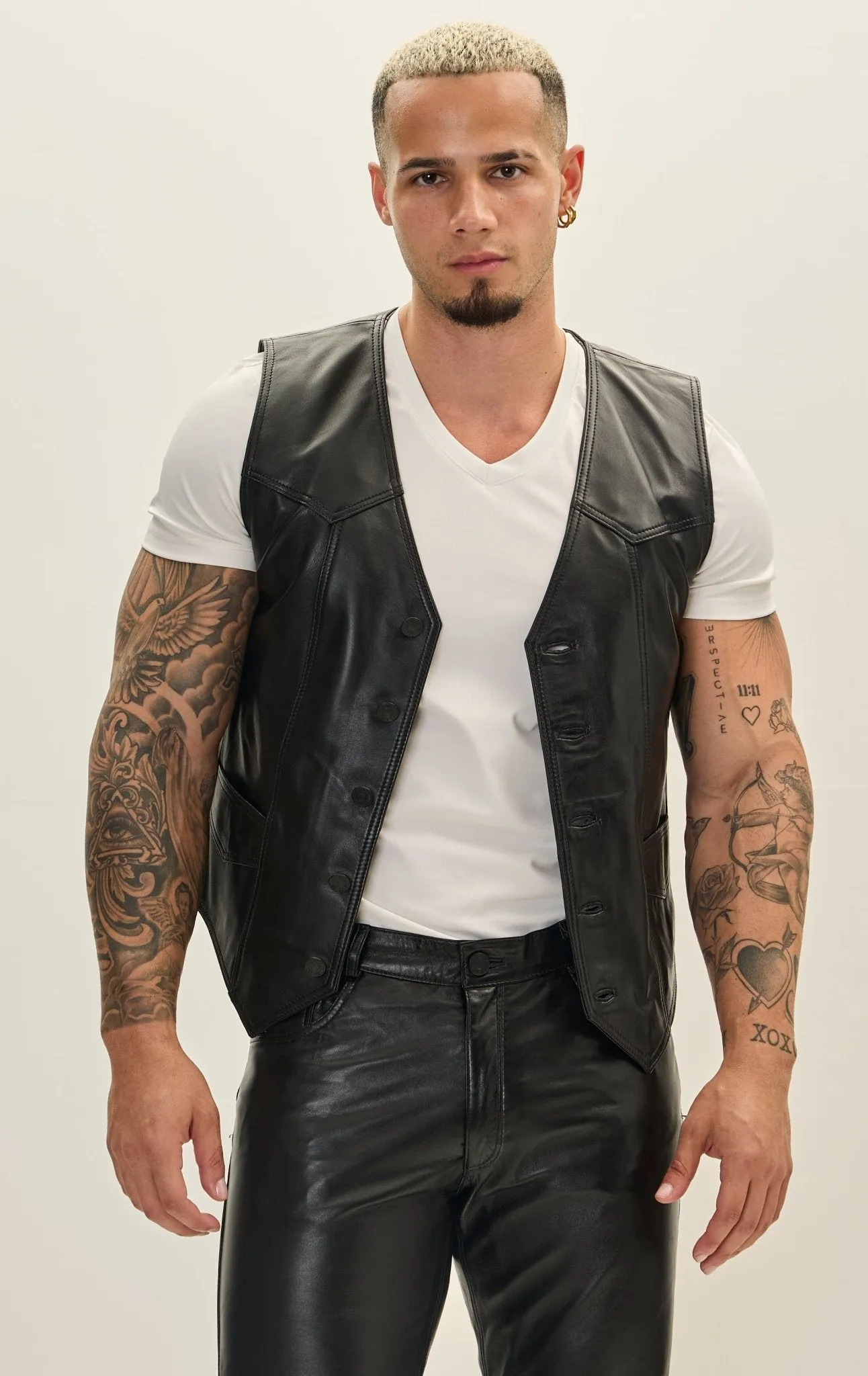 Classic Club Style Leather Vest - Black