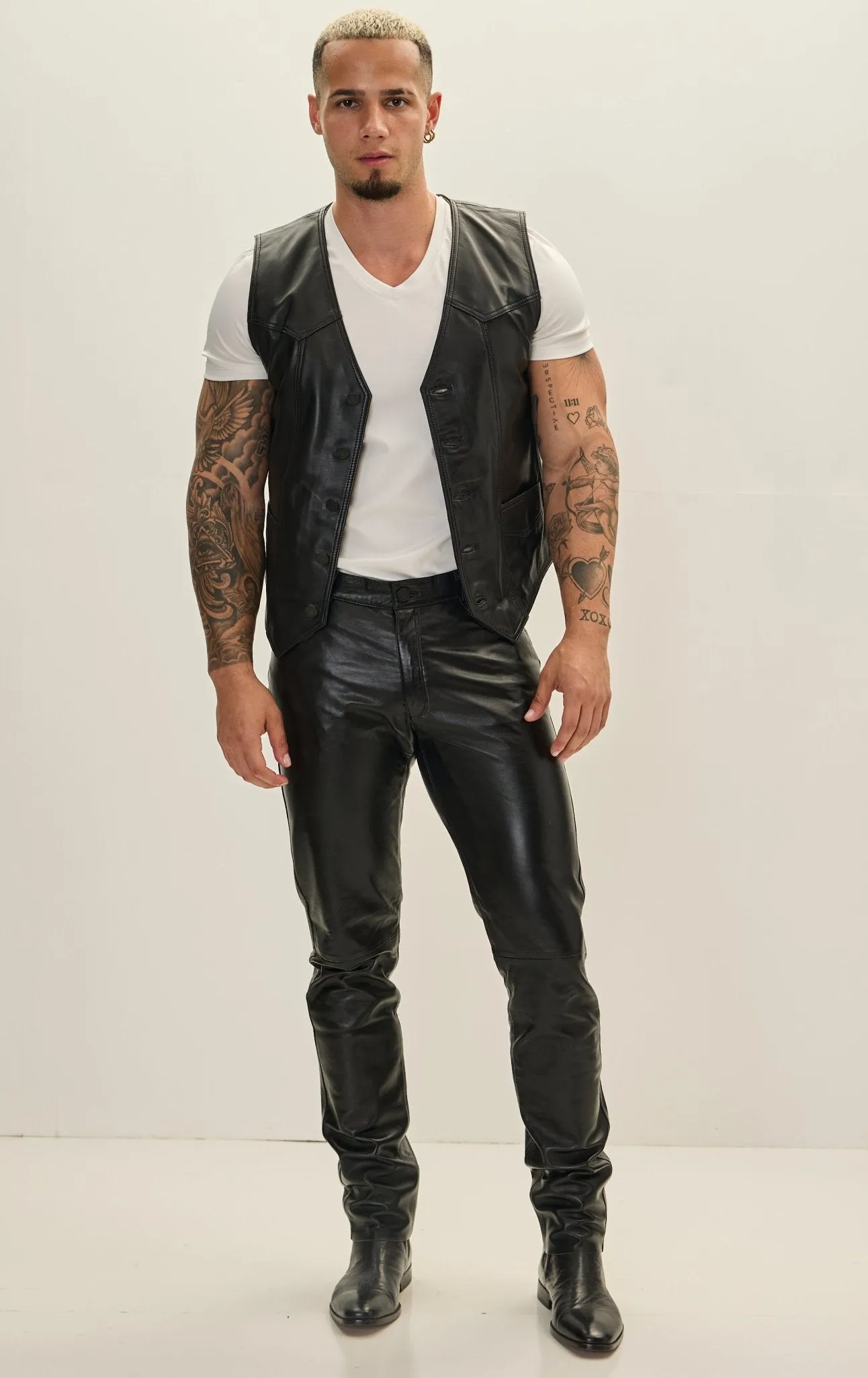 Classic Club Style Leather Vest - Black