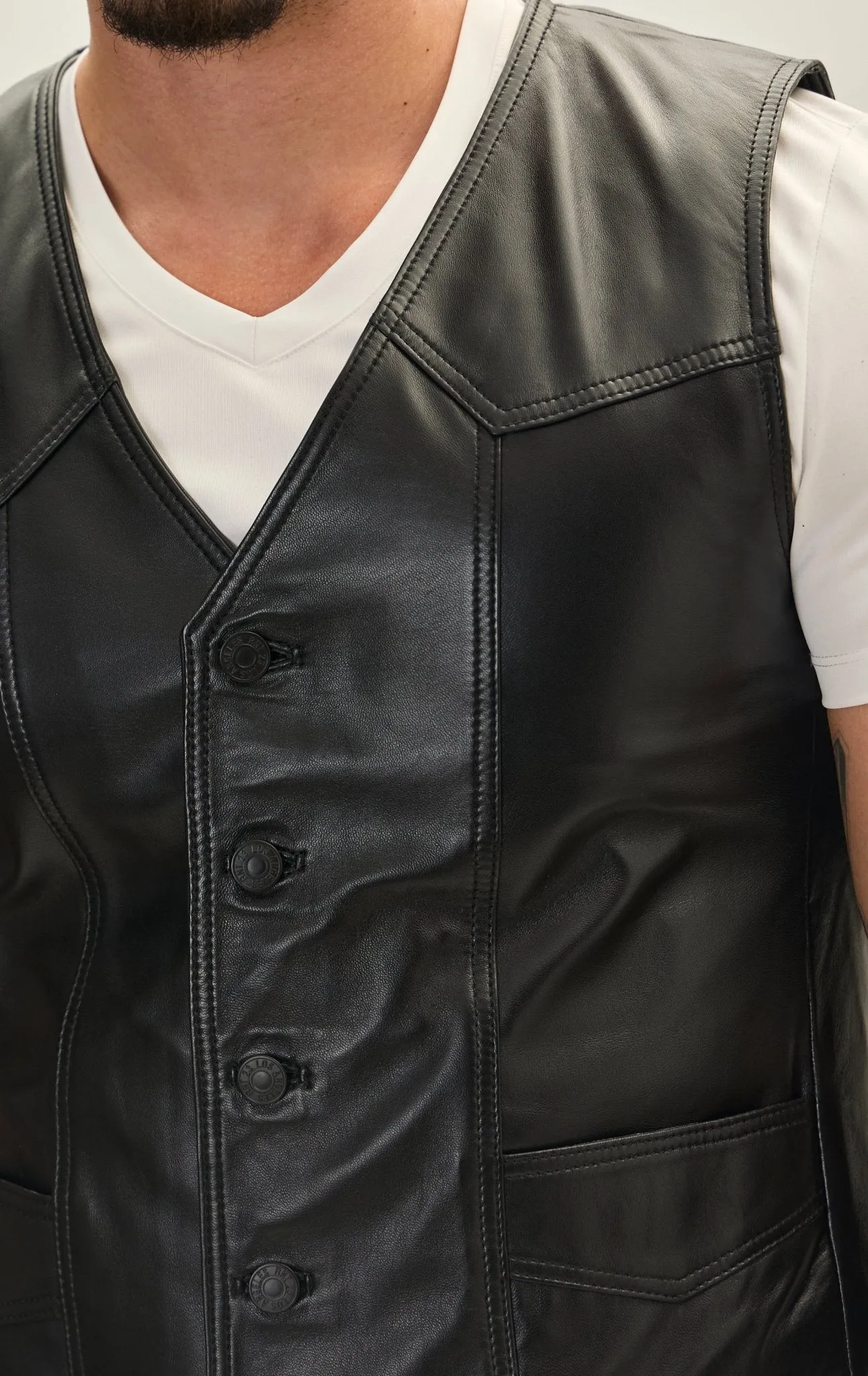 Classic Club Style Leather Vest - Black