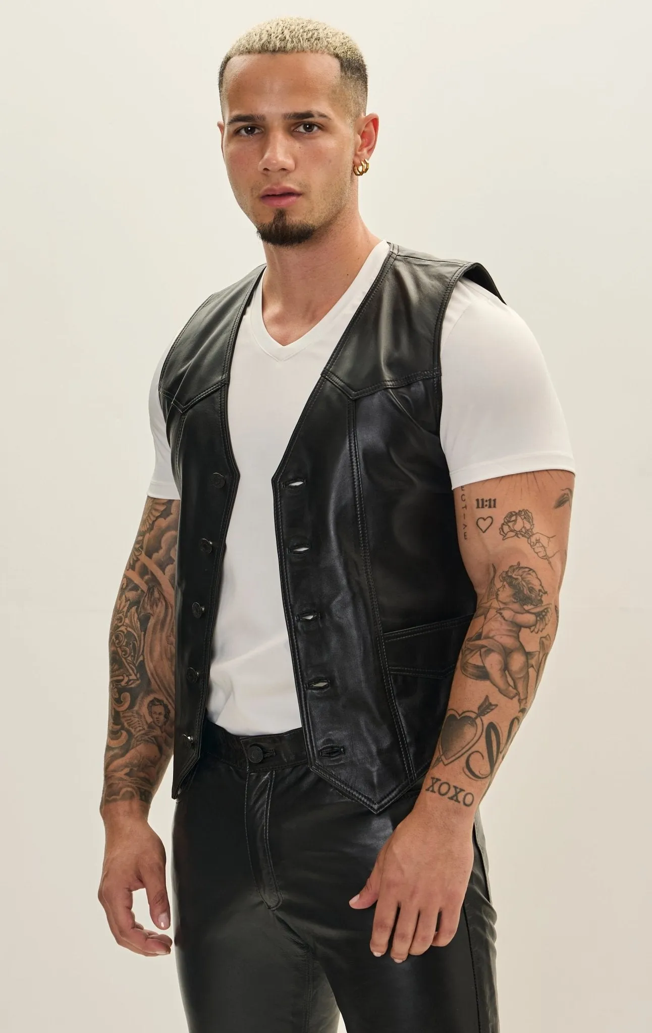 Classic Club Style Leather Vest - Black