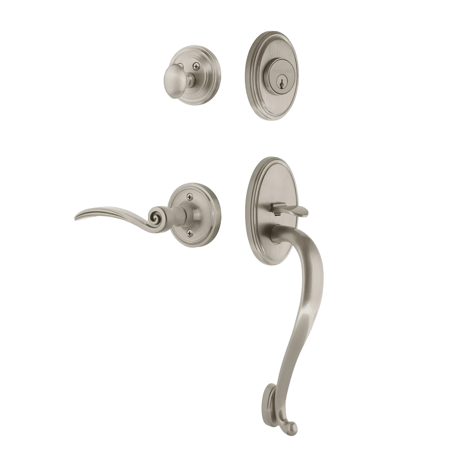 Classic Handleset with S-Grip and Classic Rosette with Swan Lever in Satin Nickel