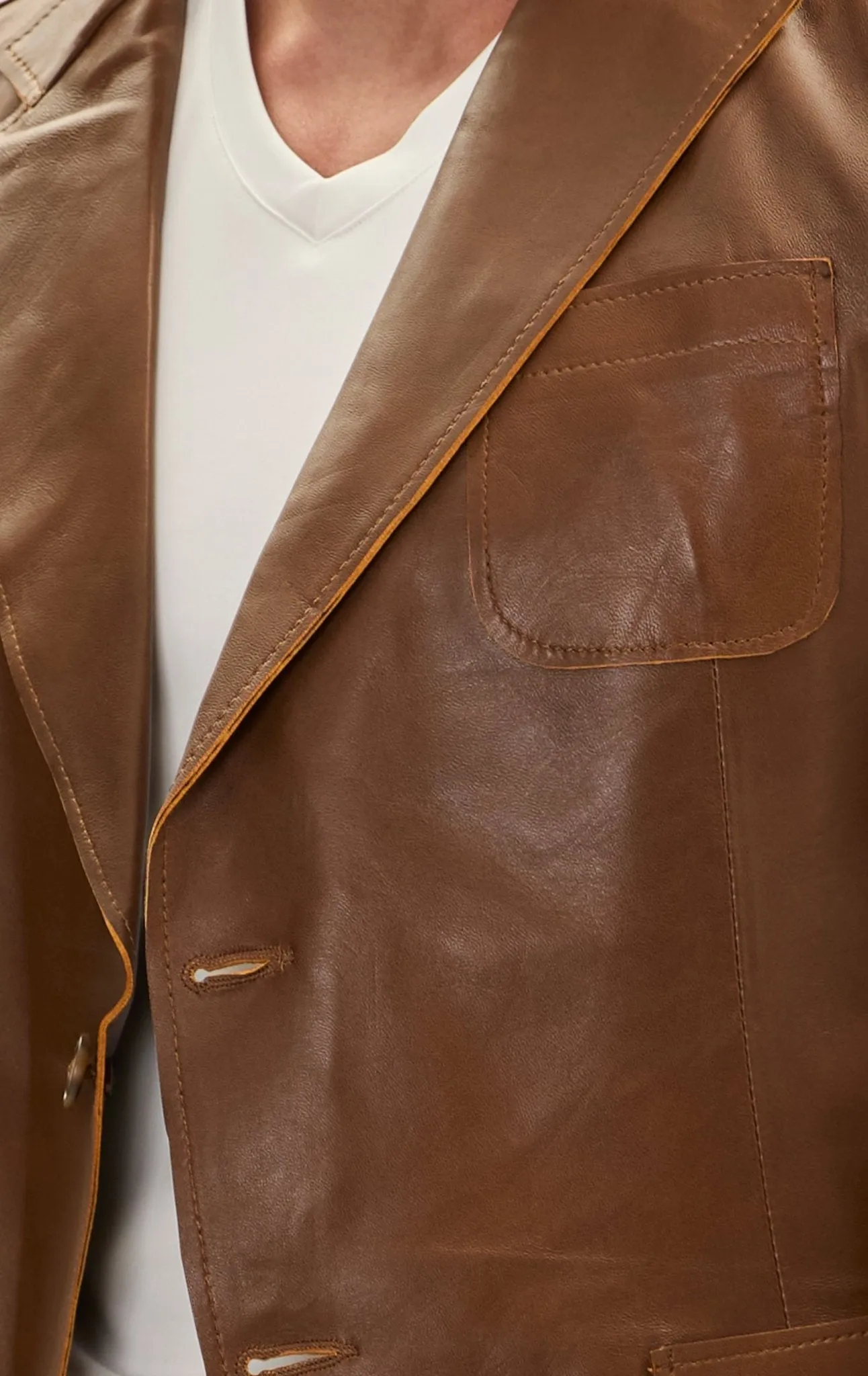 Classic Two-Button Leather Blazer - Brown