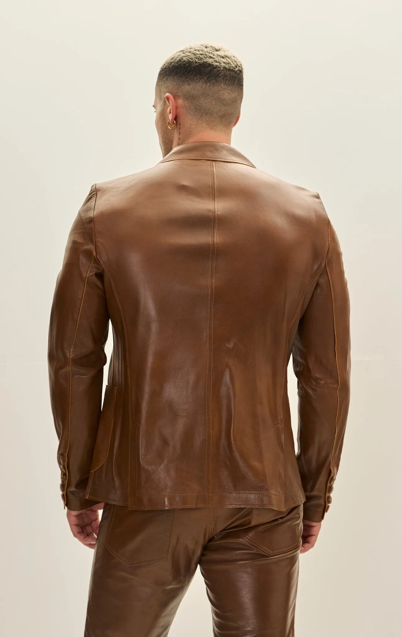 Classic Two-Button Leather Blazer - Brown