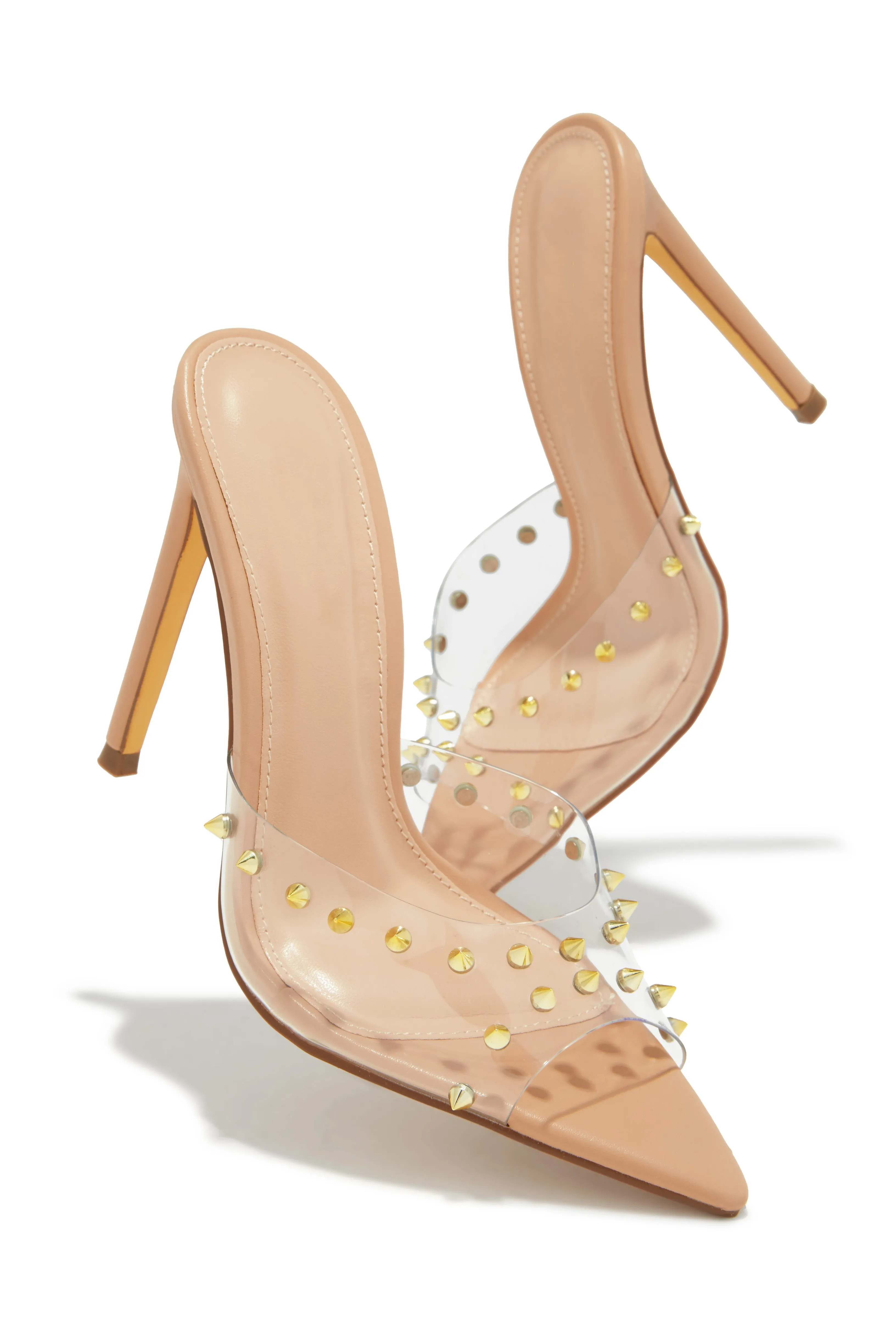 Collette Studded High Heel Mules - Clear