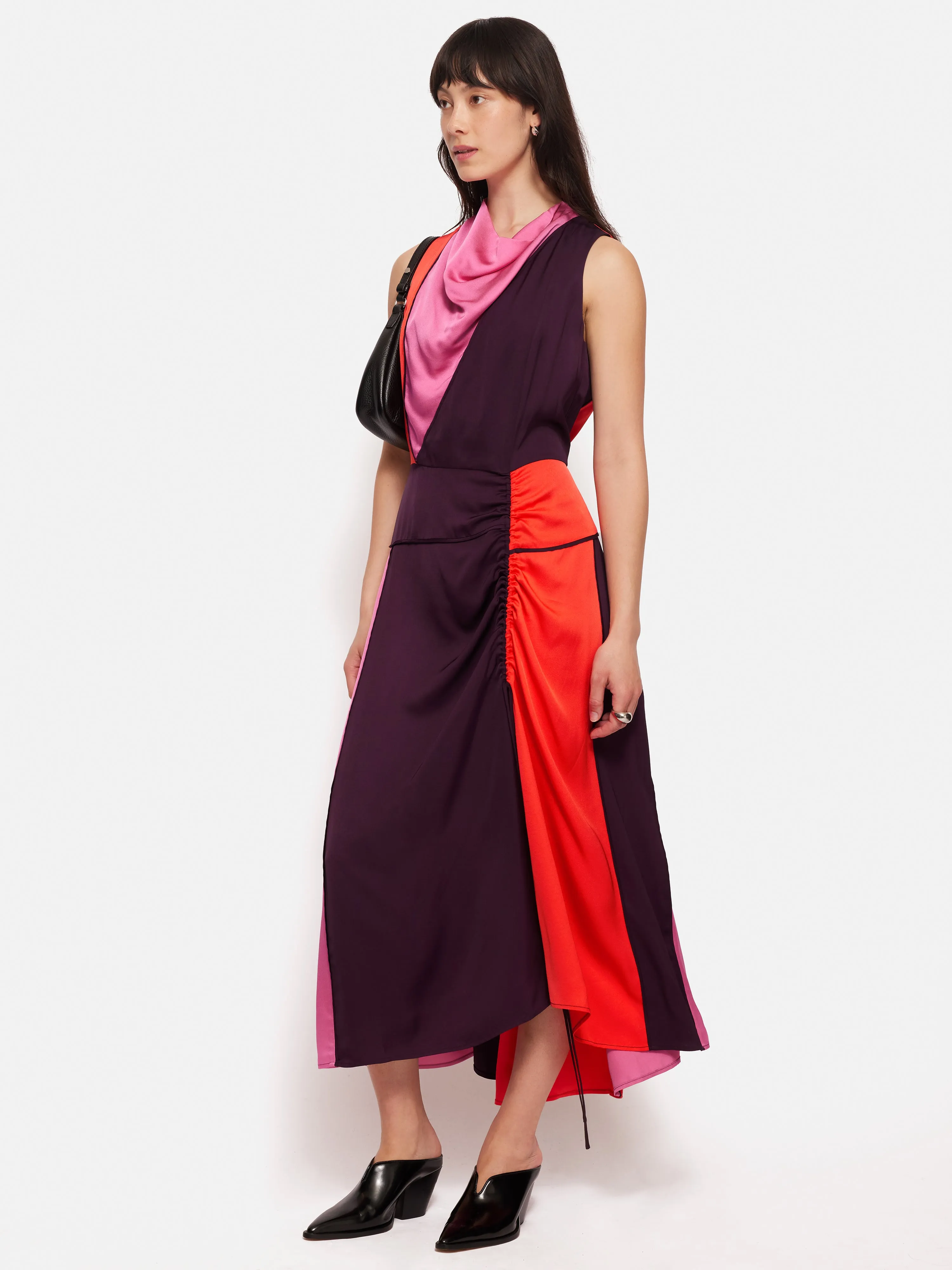 Colour Block Satin Dress | Purple