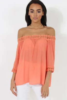 Coral Bardot Crochet Top - Aliza