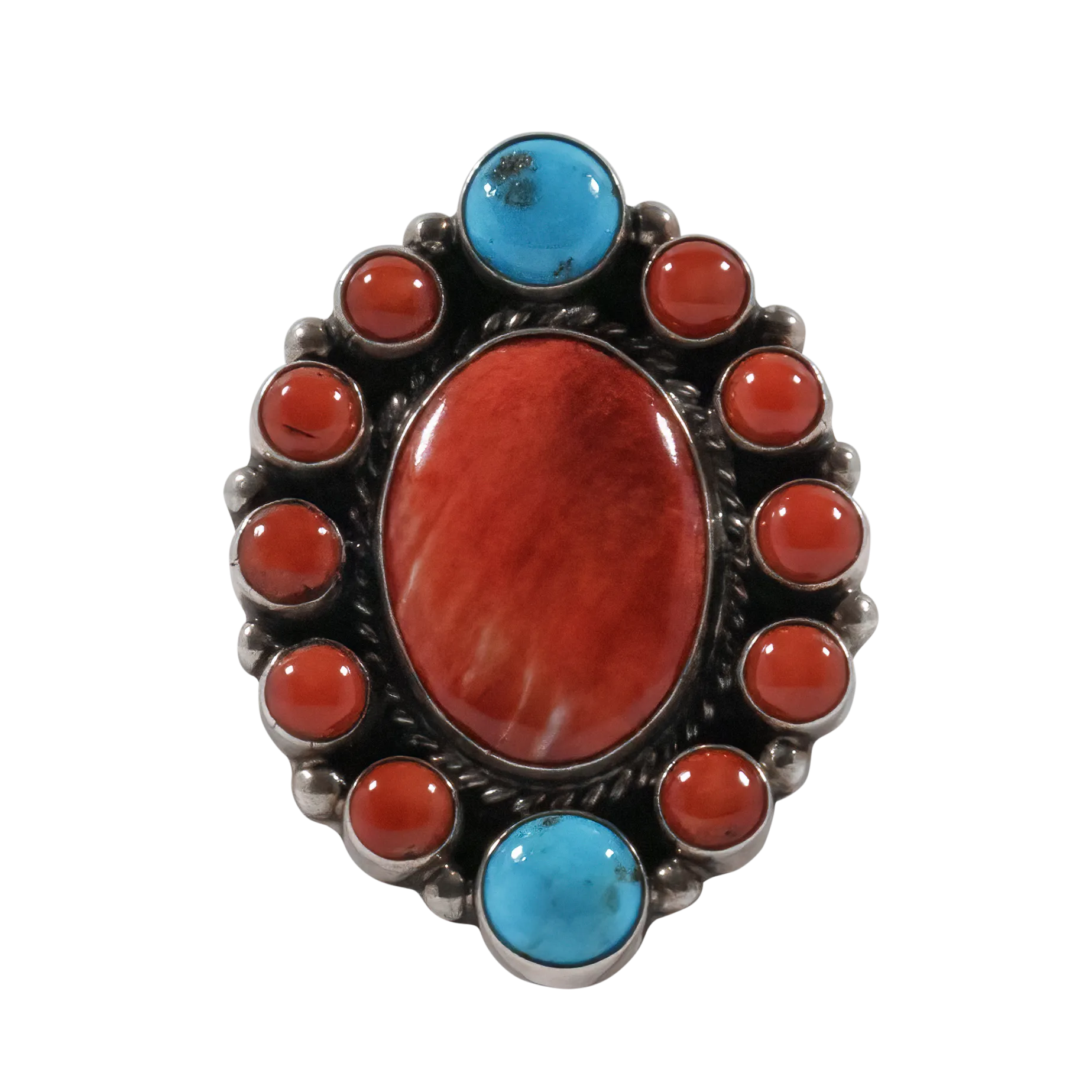 Coral, Spiny Oyster Shell, & Kingman Turquoise Ring | Geraldine James