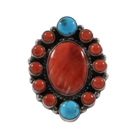 Coral, Spiny Oyster Shell, & Kingman Turquoise Ring | Geraldine James