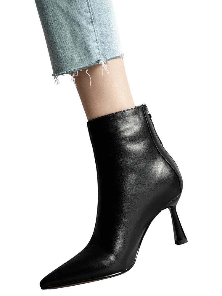 Cow Leather Pointed Toe High Heels