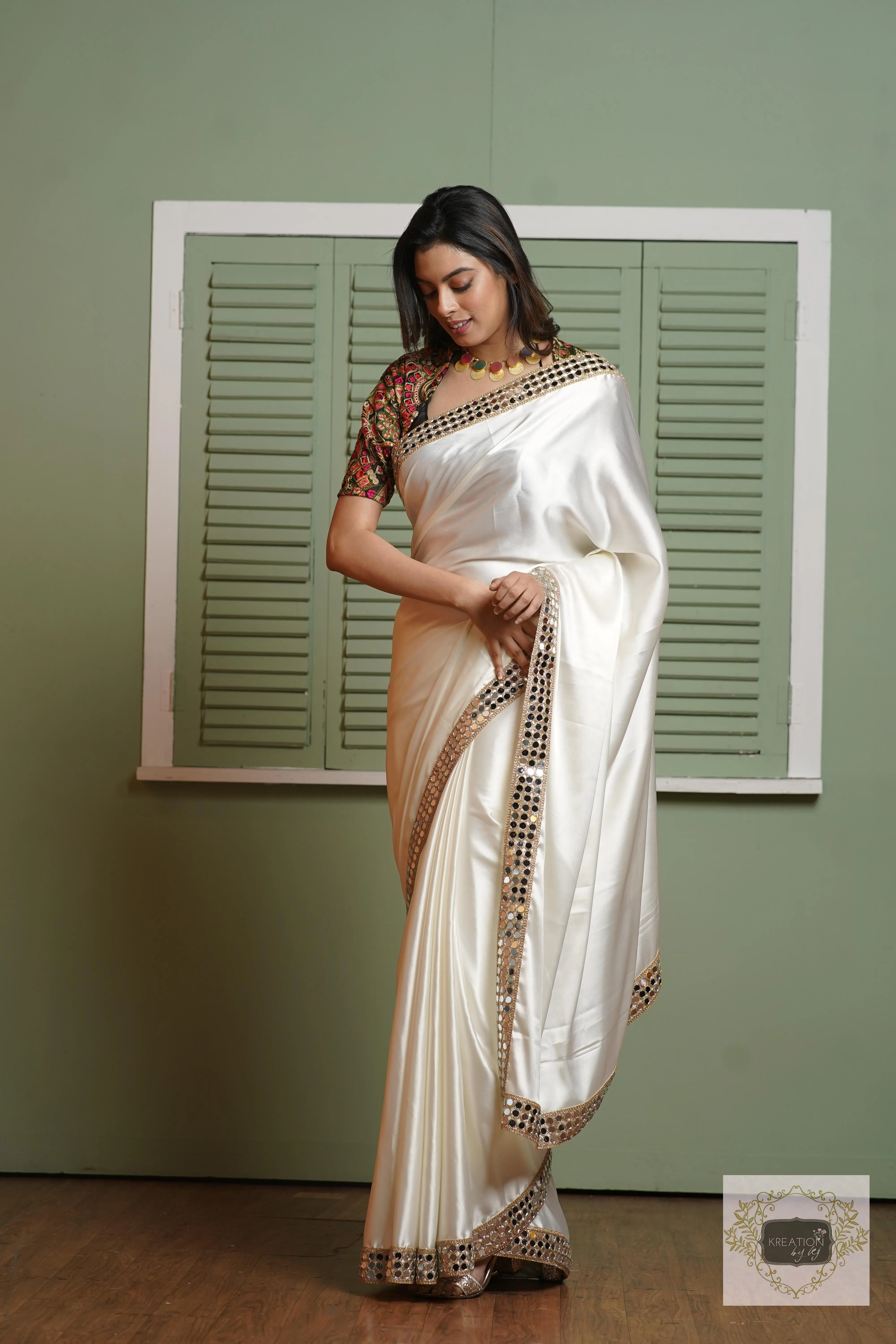 Cream Sheesh Mahal Saree