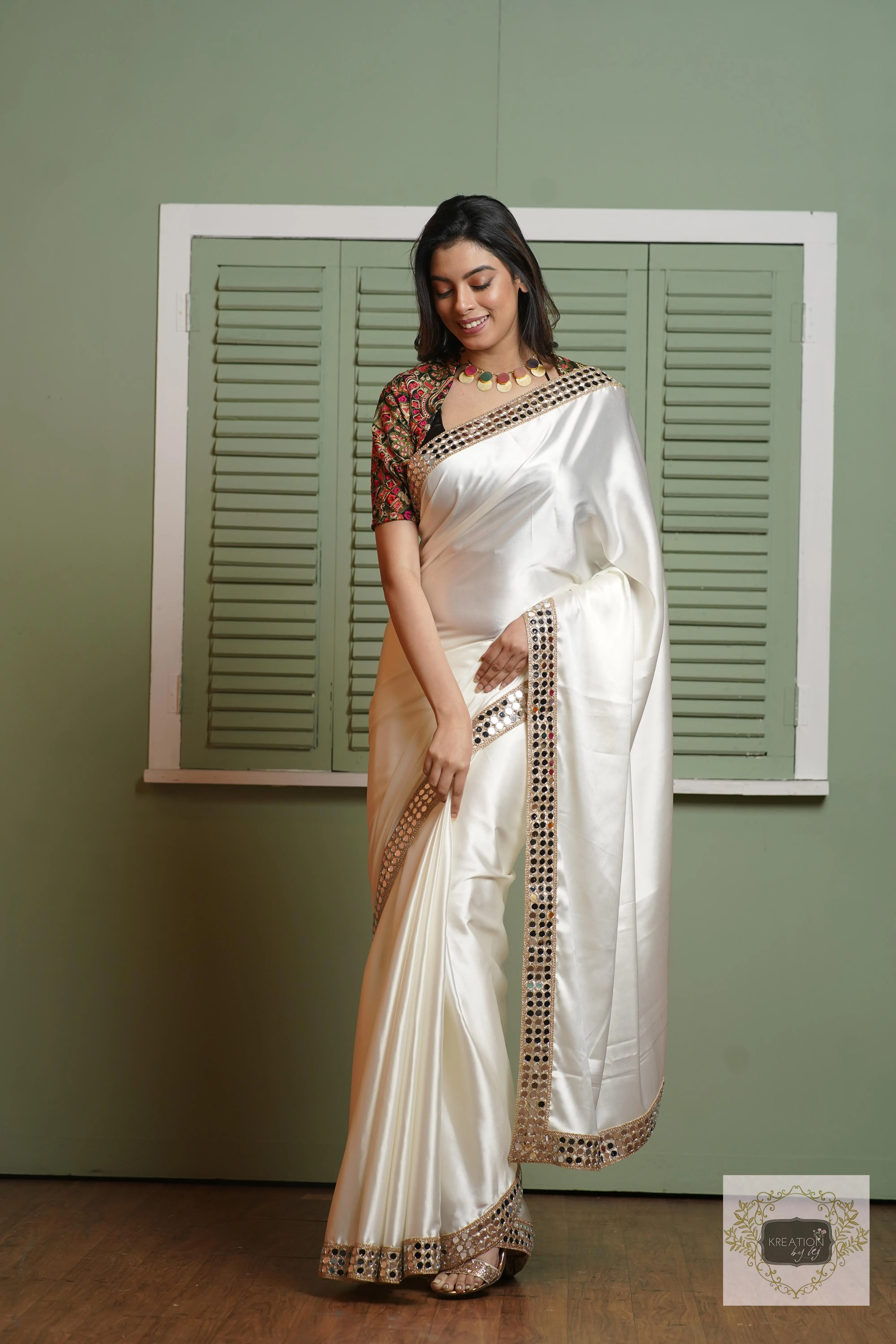 Cream Sheesh Mahal Saree